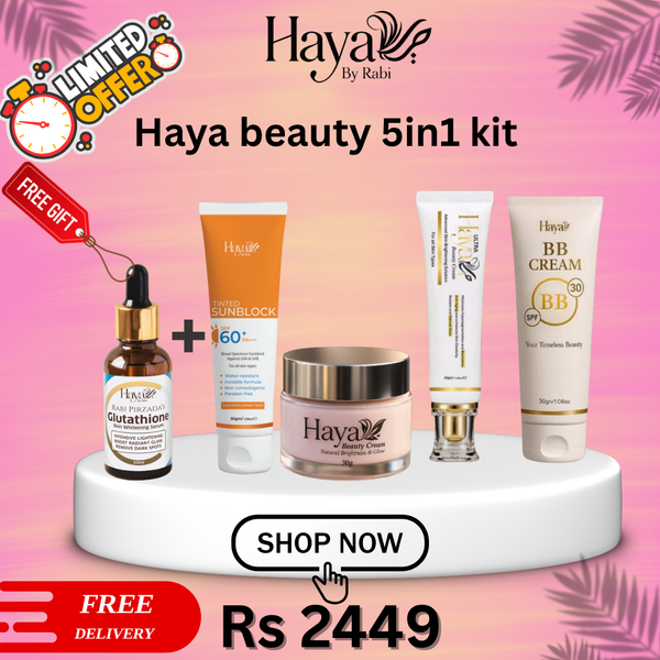 🌸 Haya Beauty 5-in-1 Skincare Kit by Rabi – Glowing Skin, Naturally!